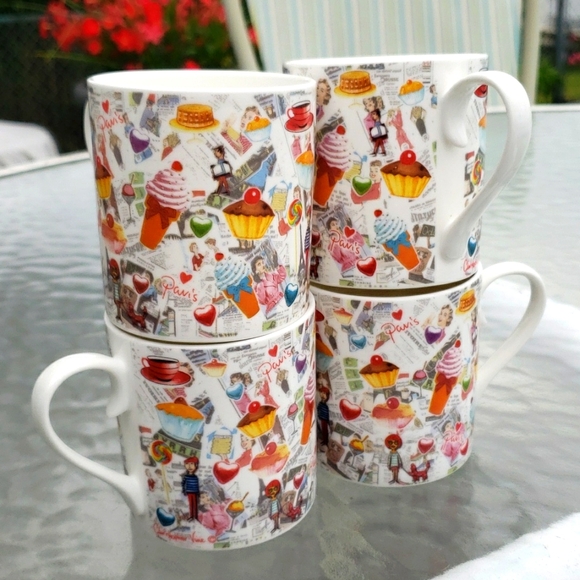 CHRISOPHER VINE Australia PARIS Porcelain Collectible Coffee Mugs, Set of 4 - Picture 3 of 16